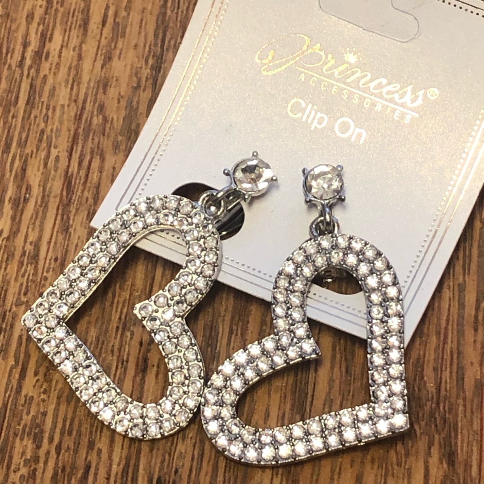 4 For $20 Princess Accessories Silver Rhinestone Heart Clip On Earrings